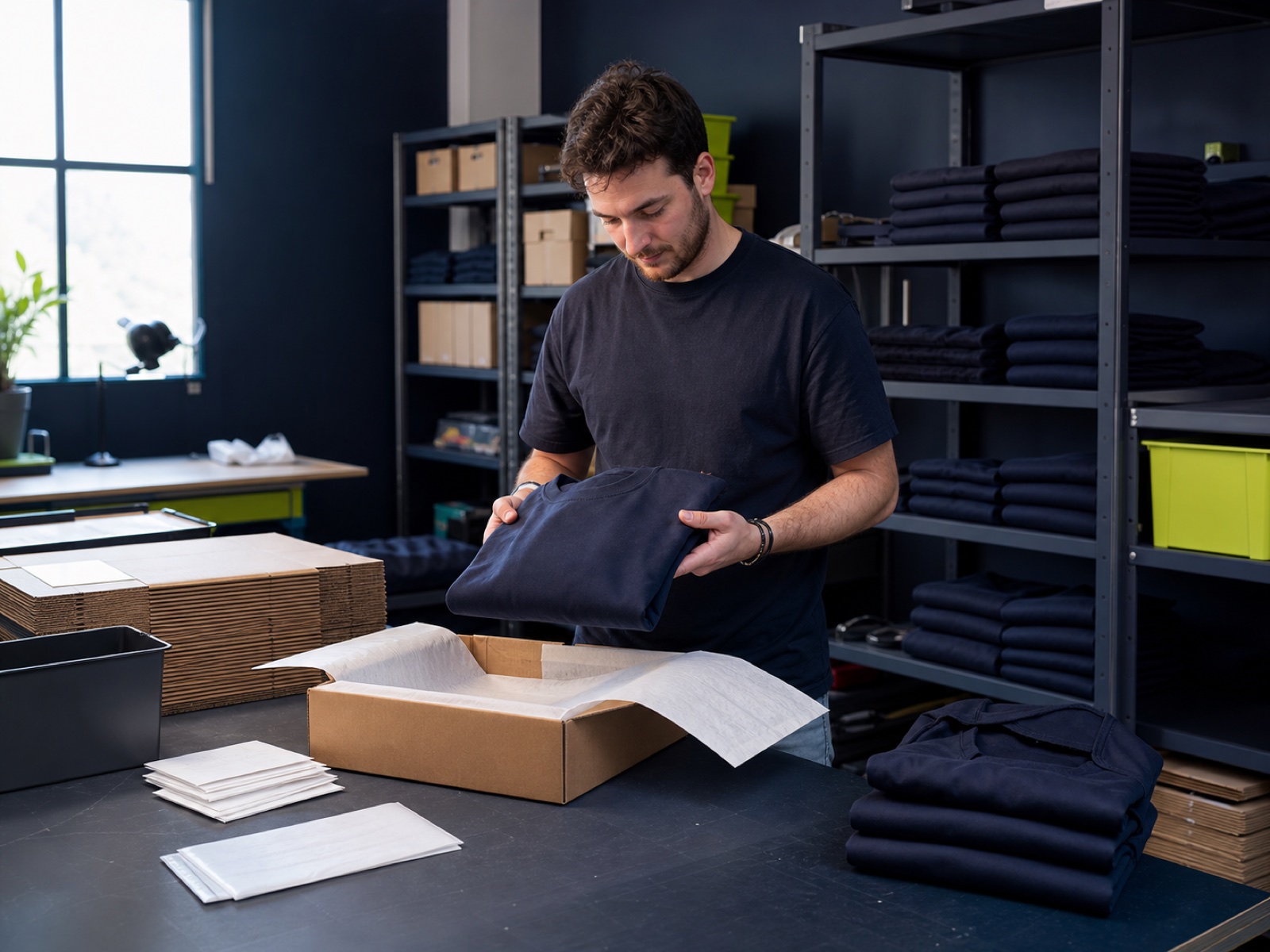 Preparación de un pedido de ropa en el área de fulfilment