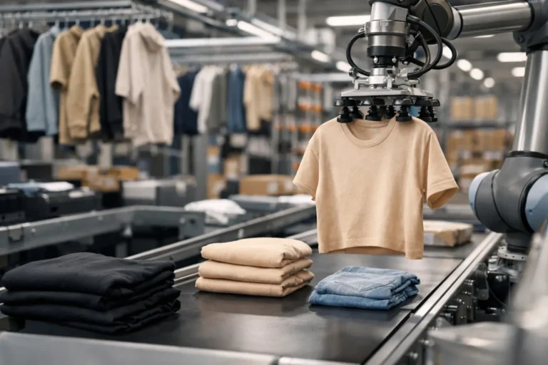 Geautomatiseerde apparel fulfilment met kledingrekken en transportsysteem