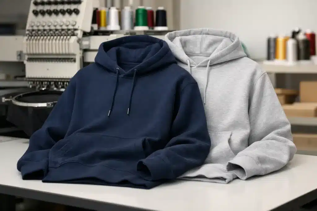 Opgevouwen premium hoodie met zichtbare zware stof en capuchon