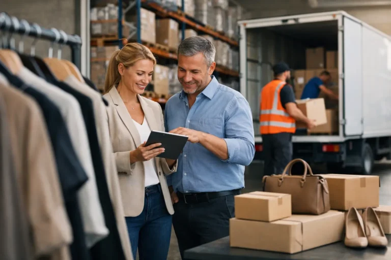 Fashionteam bespreekt logistiek en orderverwerking in het magazijn