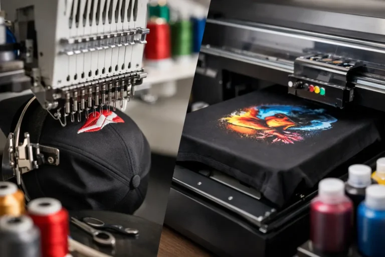 Vergelijking van borduurwerk en DTG-print op kleding