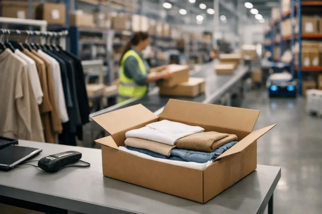 Geautomatiseerde kledingfulfilment met verpakte bestellingen