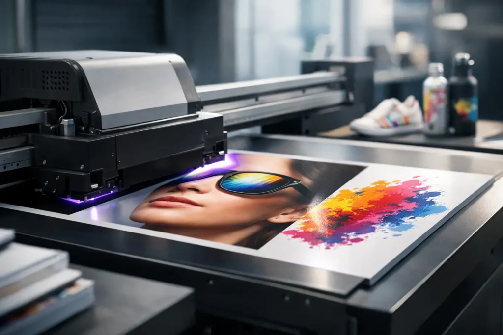Printer brengt een full-colour ontwerp op printmateriaal aan