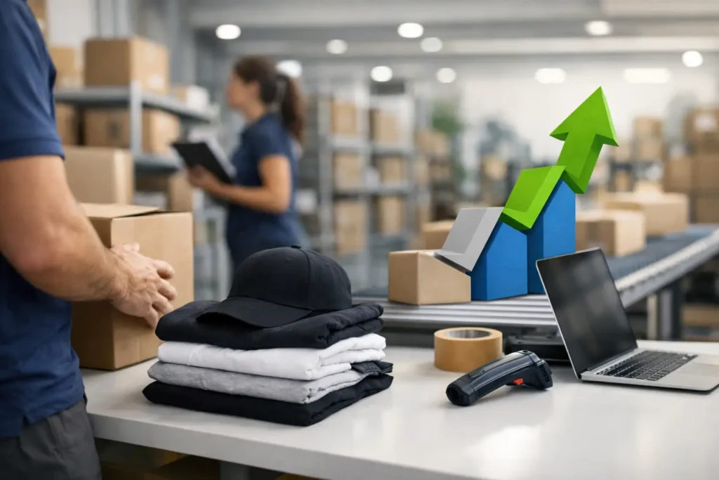 Kleding en verzenddozen voor merchandise fulfilment
