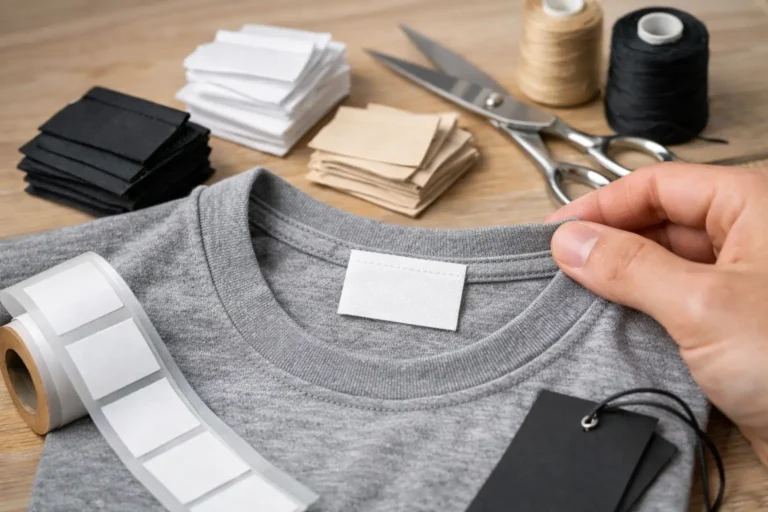 Gevouwen kleding met neklabels en labelmaterialen