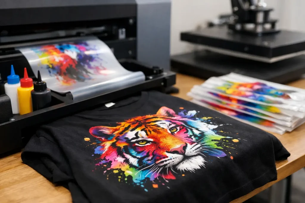 DTF-printer met full-colour ontwerpen op textiel