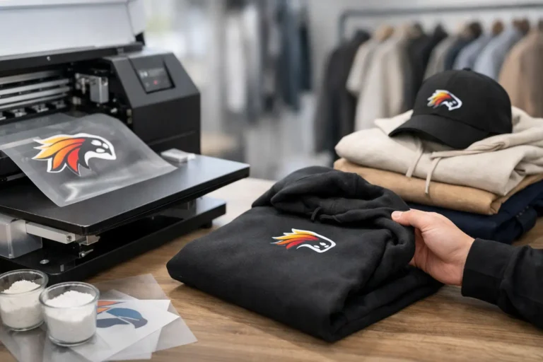 DTF-printer brengt een kleurrijk ontwerp op kleding aan