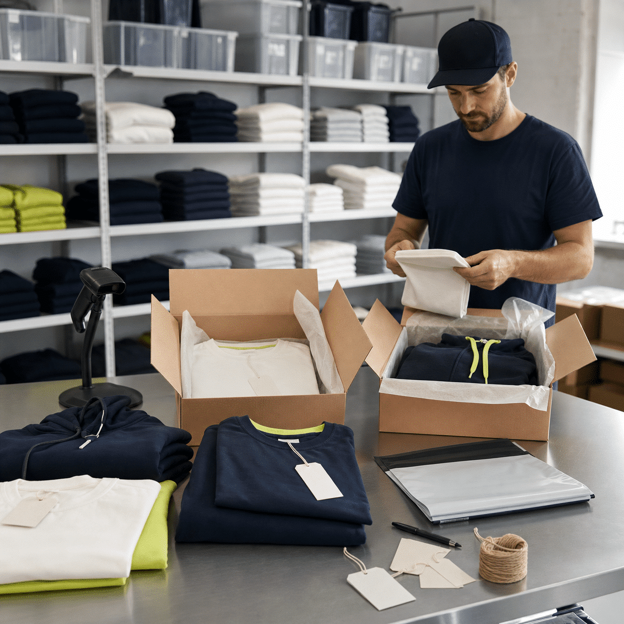 Fulfilment voor kledingmerken met opslag, ordercontrole, verpakking en verzending bij AJDN
