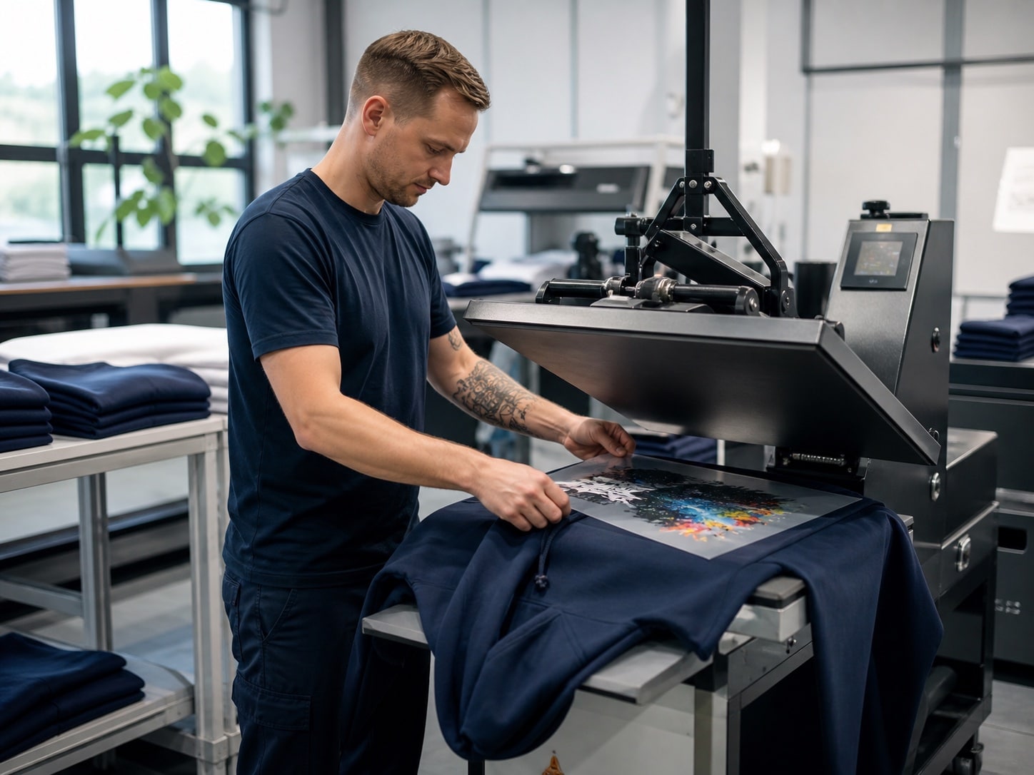 AJDN brengt in de eigen productie een full-colour DTF-bedrukking aan op kleding